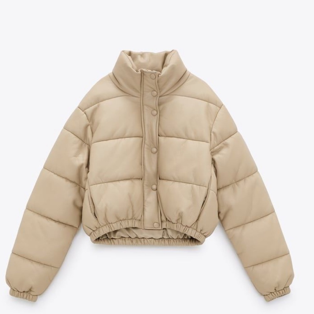 Beige Leather Bomber